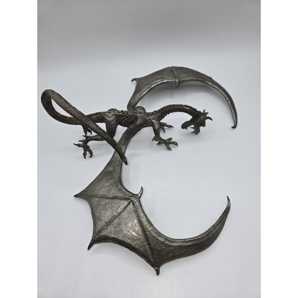 Signed Pewter Dragon Sculpture L.W. 1997 Red Glass Eyes Fantasy Art 13x11" - Picture 12 of 15